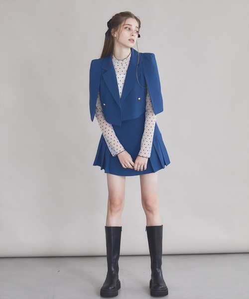 REDYAZEL（レディアゼル）の「【セットアップ可能】ケープ風ショートジャケット（テーラードジャケット・レディース・ベージュ/サックスブルー/グレー・FREE）」の18枚目の写真