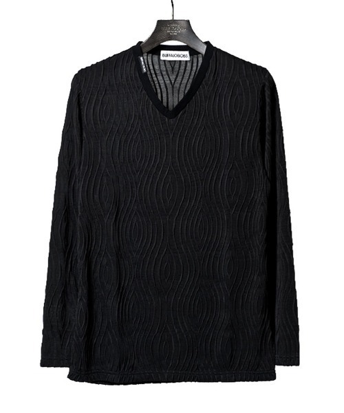 y2k Buffalo bobs レア ドレープ カットソー ロンT v系 セール】ONDA(オンダ)ウェーブタック Vネック 長袖 Tシャツ（T