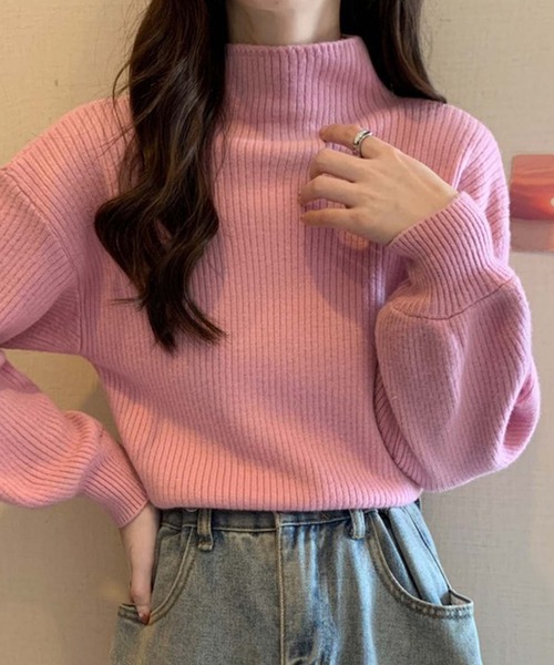 Girly Doll（ガーリードール）の「ハイネックリブニットプルオーバー（ニット/セーター・レディース・グレー/ライトブラウン/ブラック/ベージュ/イエロー/モカ/ダークベージュ/ホワイト/ピンク/レッド/ブルー・F）」の10枚目の写真