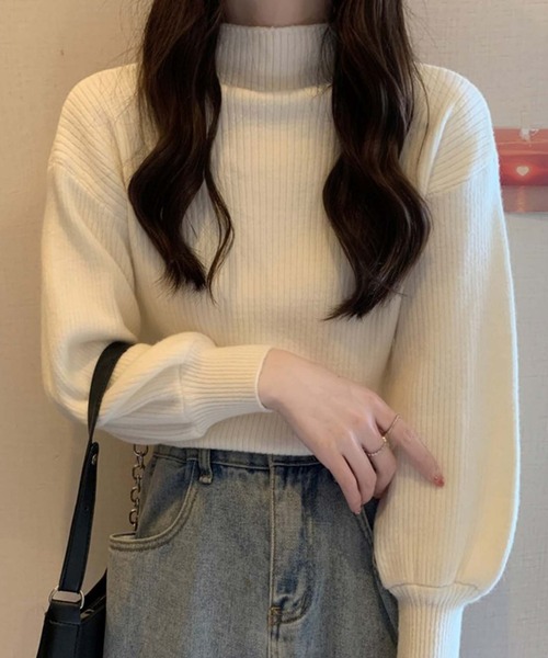 Girly Doll（ガーリードール）の「ハイネックリブニットプルオーバー（ニット/セーター・レディース・グレー/ライトブラウン/ブラック/ベージュ/イエロー/モカ/ダークベージュ/ホワイト/ピンク/レッド/ブルー・F）」の14枚目の写真
