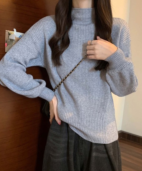 Girly Doll（ガーリードール）の「ハイネックリブニットプルオーバー（ニット/セーター・レディース・グレー/ライトブラウン/ブラック/ベージュ/イエロー/モカ/ダークベージュ/ホワイト/ピンク/レッド/ブルー・F）」の19枚目の写真