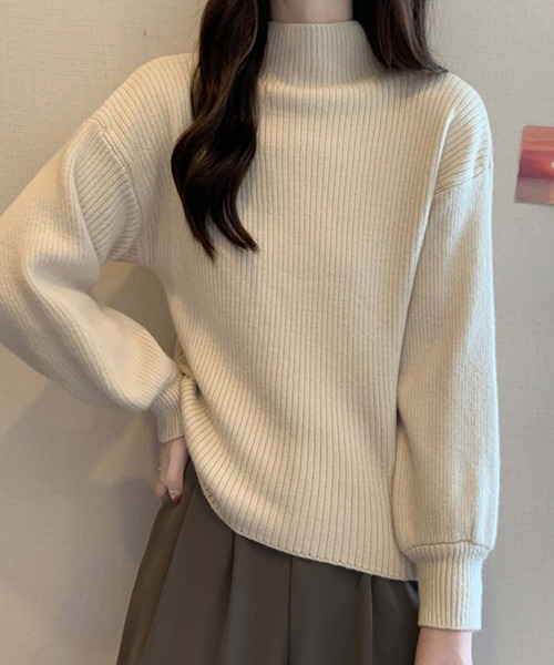 Girly Doll（ガーリードール）の「ハイネックリブニットプルオーバー（ニット/セーター・レディース・グレー/ライトブラウン/ブラック/ベージュ/イエロー/モカ/ダークベージュ/ホワイト/ピンク/レッド/ブルー・F）」の21枚目の写真