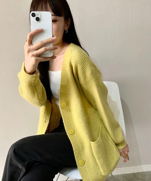 SHEPP(シープ)の「オーバーサイズ ワッフルカーディガン(カーディガン/ボレロ・レディース・パープル/グリーン/ホワイト/ブラック/イエロー/ピンク・F)」の19枚目の写真