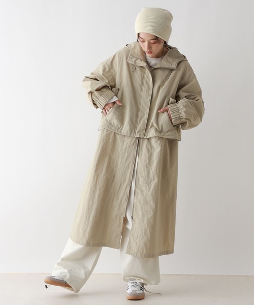 RAGEBLUE(レイジブルー)の「2WAY/スタンドカラーナイロンZIPコート(ナイロンジャケット・レディース・グリーン/ベージュ・FREE)」の5枚目の写真