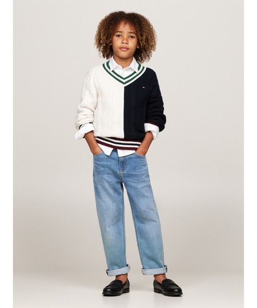 【セール】BOYS カラーブロックケーブルVネックセーター（ニット/セーター）｜TOMMY HILFIGER（トミーヒルフィガー）