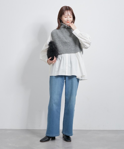 美品　 peak ウールボアハーフジップベスト グレー セール】ラメニットハーフジップベスト（ベスト）｜ROPE' PICNIC（ロペ