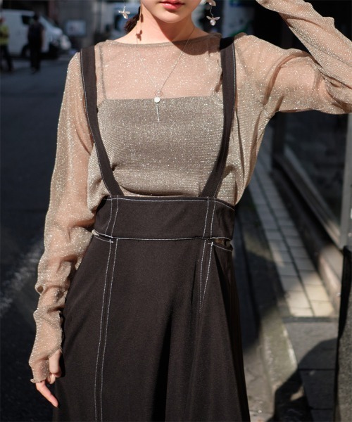 Rejoule（リジュール）の「フィンガーホールラメシアートップス（Tシャツ/カットソー・レディース・モカ/ブラック/グレー/ピンク/アイボリー/チャコールグレー/ブラウン/ボルドー・FREE）」の6枚目の写真