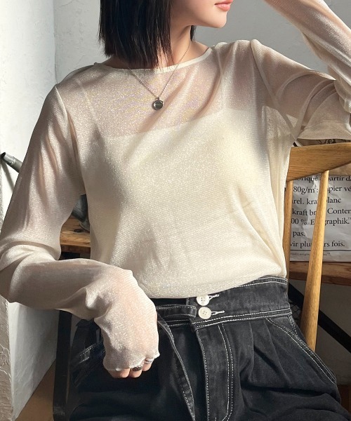 Rejoule（リジュール）の「フィンガーホールラメシアートップス（T