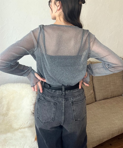 Rejoule（リジュール）の「フィンガーホールラメシアートップス（Tシャツ/カットソー・レディース・モカ/ブラック/グレー/ピンク/アイボリー/チャコールグレー/ブラウン/ボルドー・FREE）」の11枚目の写真