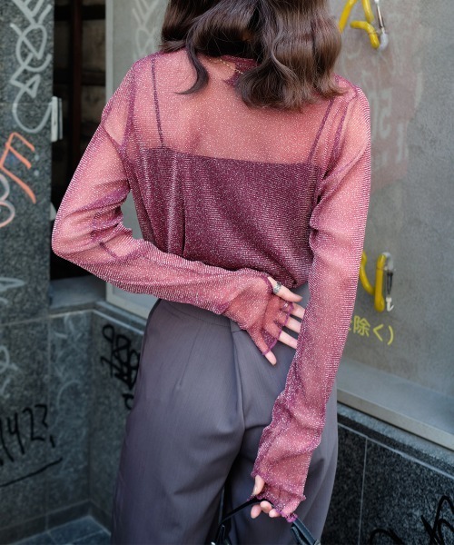 Rejoule（リジュール）の「フィンガーホールラメシアートップス（Tシャツ/カットソー・レディース・モカ/ブラック/グレー/ピンク/アイボリー/チャコールグレー/ブラウン/ボルドー・FREE）」の18枚目の写真