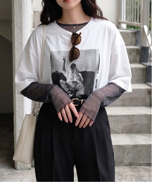 セール】フィンガーホールラメシアートップス（Tシャツ/カットソー