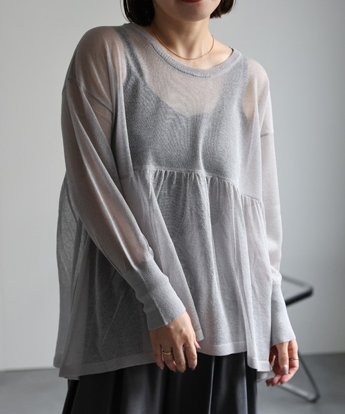 ap retro(アプレトロ)の「ラメシアーペプラムニット / シアートップス(ニット/セーター・レディース・グレー/ブラック/オフホワイト・FREE)」の3枚目の写真