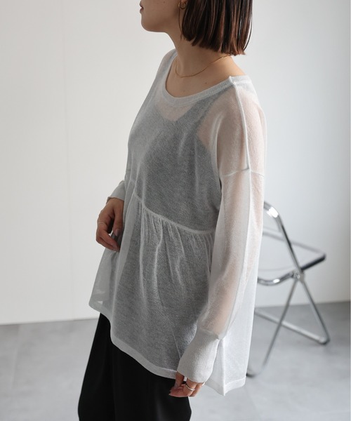 ap retro(アプレトロ)の「ラメシアーペプラムニット / シアートップス(ニット/セーター・レディース・グレー/ブラック/オフホワイト・FREE)」の7枚目の写真