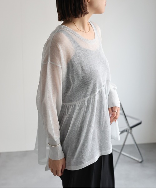 ap retro(アプレトロ)の「ラメシアーペプラムニット / シアートップス(ニット/セーター・レディース・グレー/ブラック/オフホワイト・FREE)」の10枚目の写真