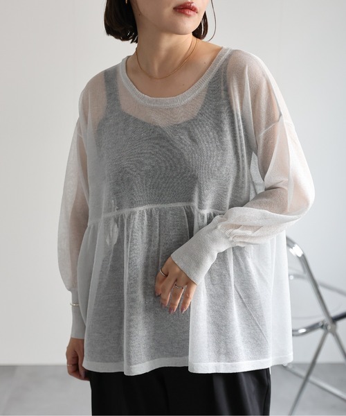 ap retro(アプレトロ)の「ラメシアーペプラムニット / シアートップス(ニット/セーター・レディース・グレー/ブラック/オフホワイト・FREE)」の12枚目の写真