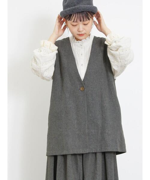 Samansa Mos2（サマンサ モスモス）の「綿麻ミドル丈ベスト（ベスト・レディース・ブラック/ベージュ・F）」の3枚目の写真