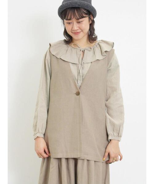 Samansa Mos2（サマンサ モスモス）の「綿麻ミドル丈ベスト（ベスト・レディース・ブラック/ベージュ・F）」の4枚目の写真