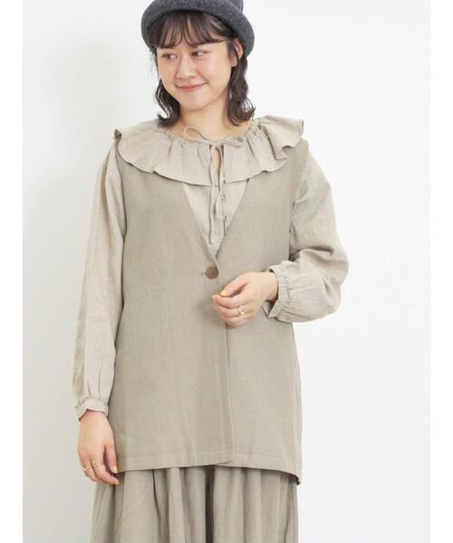 Samansa Mos2（サマンサ モスモス）の「綿麻ミドル丈ベスト（ベスト・レディース・ブラック/ベージュ・F）」の5枚目の写真