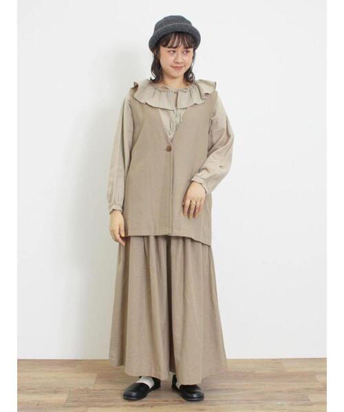 Samansa Mos2（サマンサ モスモス）の「綿麻ミドル丈ベスト（ベスト・レディース・ブラック/ベージュ・F）」の7枚目の写真