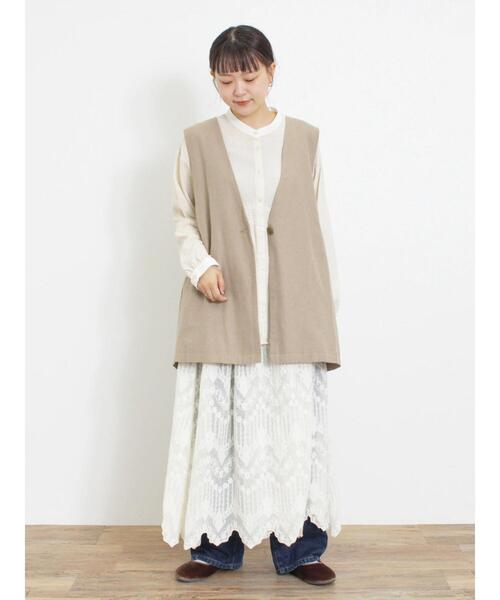 Samansa Mos2（サマンサ モスモス）の「綿麻ミドル丈ベスト（ベスト・レディース・ブラック/ベージュ・F）」の9枚目の写真