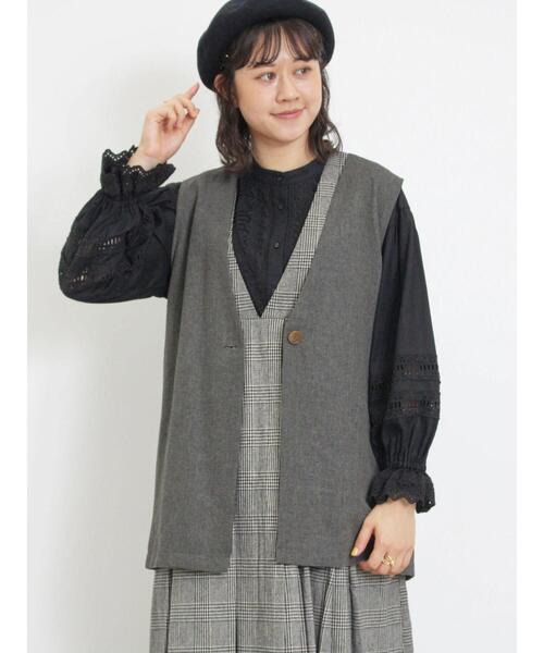 Samansa Mos2（サマンサ モスモス）の「綿麻ミドル丈ベスト（ベスト・レディース・ブラック/ベージュ・F）」の15枚目の写真