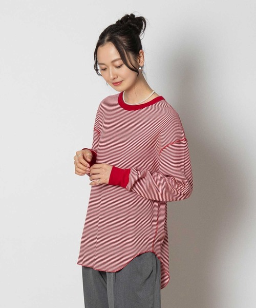 Healthknit(ヘルスニット)の「【Healthknit】ワッフル長袖ラウンドヘムTシャツ(Tシャツ/カットソー・レディース・ホワイト/ブラック/ホワイト×レッド/ホワイト×ブラック・S/M/L)」の2枚目の写真