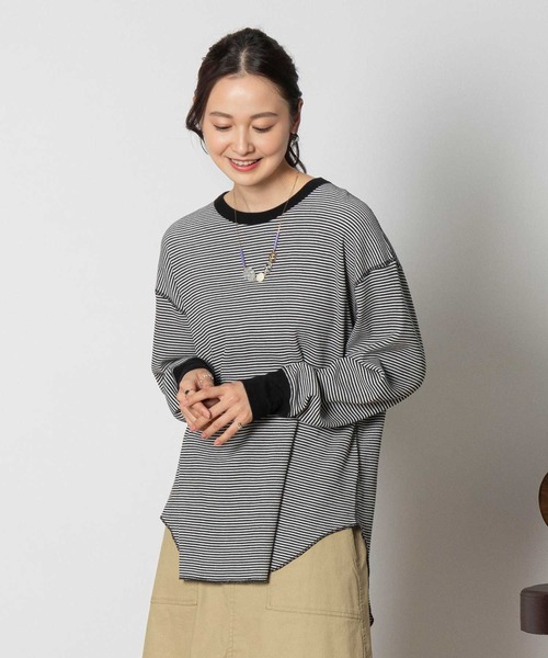 Healthknit(ヘルスニット)の「【Healthknit】ワッフル長袖ラウンドヘムTシャツ(Tシャツ/カットソー・レディース・ホワイト/ブラック/ホワイト×レッド/ホワイト×ブラック・S/M/L)」の3枚目の写真
