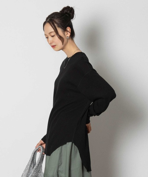Healthknit(ヘルスニット)の「【Healthknit】ワッフル長袖ラウンドヘムTシャツ(Tシャツ/カットソー・レディース・ホワイト/ブラック/ホワイト×レッド/ホワイト×ブラック・S/M/L)」の4枚目の写真