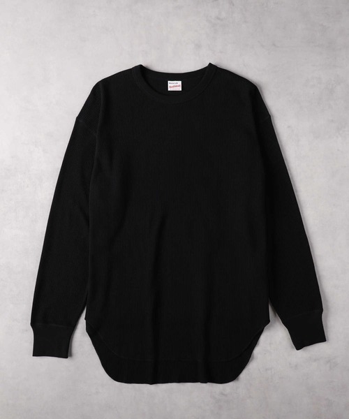 Healthknit(ヘルスニット)の「【Healthknit】ワッフル長袖ラウンドヘムTシャツ(Tシャツ/カットソー・レディース・ホワイト/ブラック/ホワイト×レッド/ホワイト×ブラック・S/M/L)」の7枚目の写真