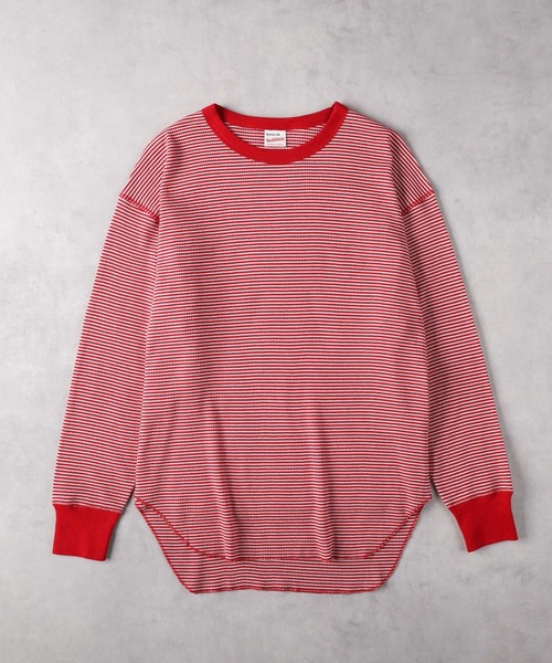 Healthknit(ヘルスニット)の「【Healthknit】ワッフル長袖ラウンドヘムTシャツ(Tシャツ/カットソー・レディース・ホワイト/ブラック/ホワイト×レッド/ホワイト×ブラック・S/M/L)」の8枚目の写真