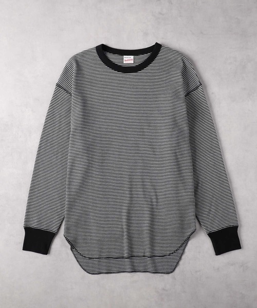 Healthknit(ヘルスニット)の「【Healthknit】ワッフル長袖ラウンドヘムTシャツ(Tシャツ/カットソー・レディース・ホワイト/ブラック/ホワイト×レッド/ホワイト×ブラック・S/M/L)」の9枚目の写真