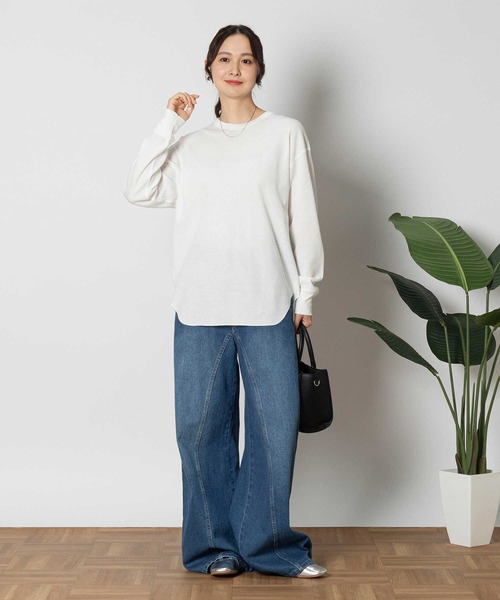 Healthknit(ヘルスニット)の「【Healthknit】ワッフル長袖ラウンドヘムTシャツ(Tシャツ/カットソー・レディース・ホワイト/ブラック/ホワイト×レッド/ホワイト×ブラック・S/M/L)」の10枚目の写真