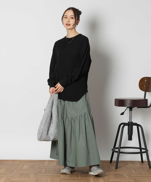 Healthknit(ヘルスニット)の「【Healthknit】ワッフル長袖ラウンドヘムTシャツ(Tシャツ/カットソー・レディース・ホワイト/ブラック/ホワイト×レッド/ホワイト×ブラック・S/M/L)」の15枚目の写真