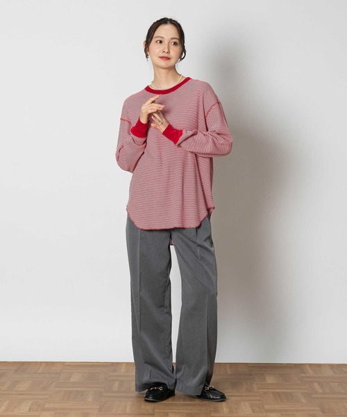 Healthknit(ヘルスニット)の「【Healthknit】ワッフル長袖ラウンドヘムTシャツ(Tシャツ/カットソー・レディース・ホワイト/ブラック/ホワイト×レッド/ホワイト×ブラック・S/M/L)」の19枚目の写真