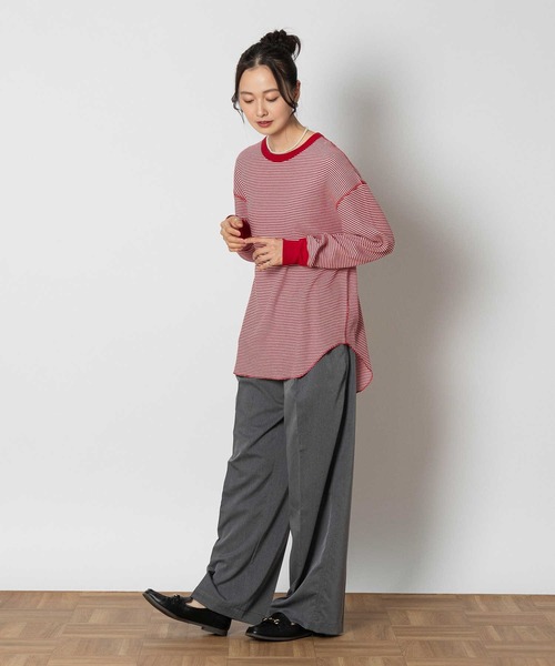Healthknit(ヘルスニット)の「【Healthknit】ワッフル長袖ラウンドヘムTシャツ(Tシャツ/カットソー・レディース・ホワイト/ブラック/ホワイト×レッド/ホワイト×ブラック・S/M/L)」の20枚目の写真