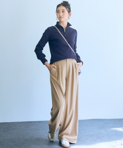 【Cider】チューブトップ ＆ ワイドパンツ SET 2色 Two Piece Sets Woven Solid Shirred Tube Top & High Waist