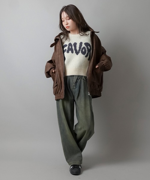 SPINNS（スピンズ）の「体感温度＋5度 / ロゴジャガードショートニット / FAVOR（ニット/セーター・レディース・杢グレー/キナリ/チャコール/ピンク・ONESIZE）」の22枚目の写真