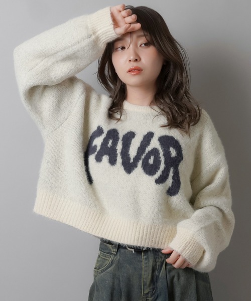 SPINNS（スピンズ）の「体感温度＋5度 / ロゴジャガードショートニット / FAVOR（ニット/セーター・レディース・杢グレー/キナリ/チャコール/ピンク・ONESIZE）」の12枚目の写真