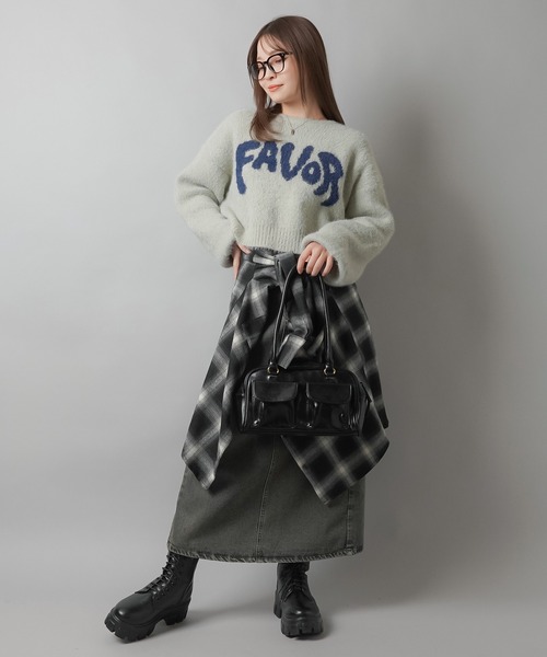 SPINNS（スピンズ）の「体感温度＋5度 / ロゴジャガードショートニット / FAVOR（ニット/セーター・レディース・杢グレー/キナリ/チャコール/ピンク・ONESIZE）」の11枚目の写真