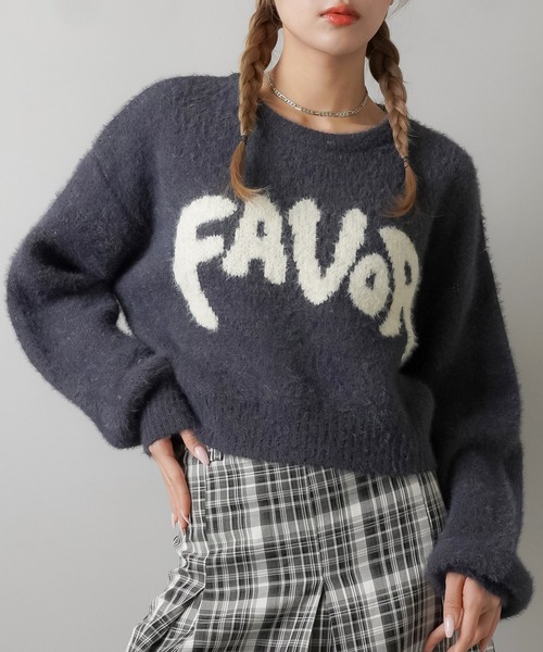 SPINNS（スピンズ）の「体感温度＋5度 / ロゴジャガードショートニット / FAVOR（ニット/セーター・レディース・杢グレー/キナリ/チャコール/ピンク・ONESIZE）」の15枚目の写真