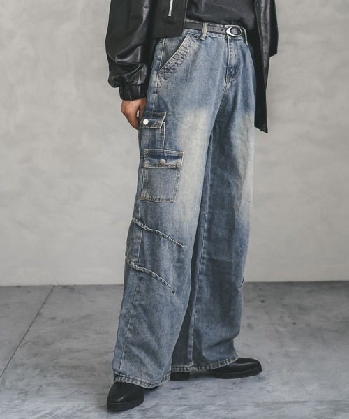 【セール】ビンテージウォッシュニータックデニムパンツ（デニムパンツ）｜Shoowtime（ショウタイム）