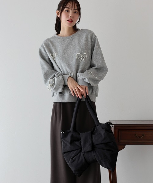 BLUEEAST(ブルーイースト)の「リボンパテッドバッグ(トートバッグ・レディース・ベージュ/ブラック/グレー/アイボリー/ブルー・FREE)」の13枚目の写真