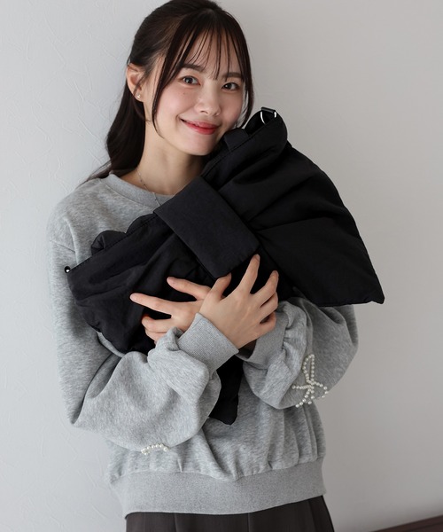 BLUEEAST(ブルーイースト)の「リボンパテッドバッグ(トートバッグ・レディース・ベージュ/ブラック/グレー/アイボリー/ブルー・FREE)」の10枚目の写真