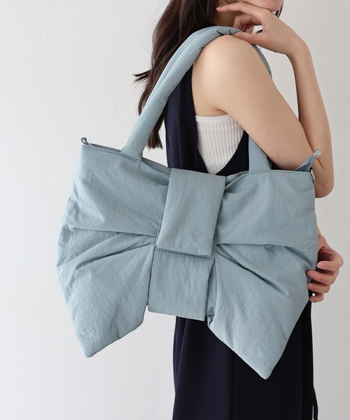 BLUEEAST（ブルーイースト）の「リボンパテッドバッグ（トートバッグ・レディース・ベージュ/ブラック/グレー/アイボリー/ブルー・FREE）」の22枚目の写真