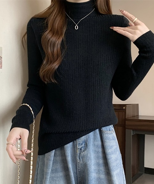 Girly Doll(ガーリードール)の「裏起毛ハイネックニット(ニット/セーター・レディース・ベージュ/モカ/ホワイト/グリーン/ブラウン/ブラック・FREE)」の4枚目の写真