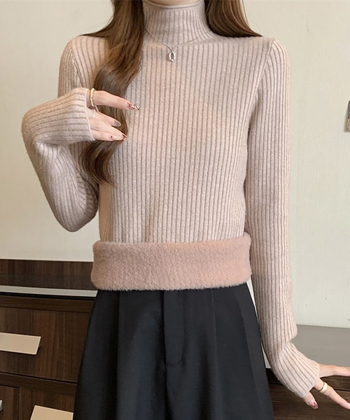 Girly Doll(ガーリードール)の「裏起毛ハイネックニット(ニット/セーター・レディース・ベージュ/モカ/ホワイト/グリーン/ブラウン/ブラック・FREE)」の5枚目の写真