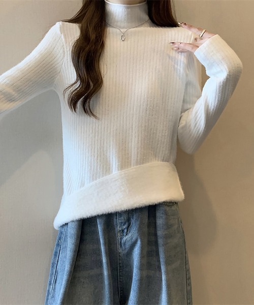 Girly Doll(ガーリードール)の「裏起毛ハイネックニット(ニット/セーター・レディース・ベージュ/モカ/ホワイト/グリーン/ブラウン/ブラック・FREE)」の7枚目の写真