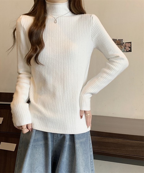Girly Doll(ガーリードール)の「裏起毛ハイネックニット(ニット/セーター・レディース・ベージュ/モカ/ホワイト/グリーン/ブラウン/ブラック・FREE)」の9枚目の写真
