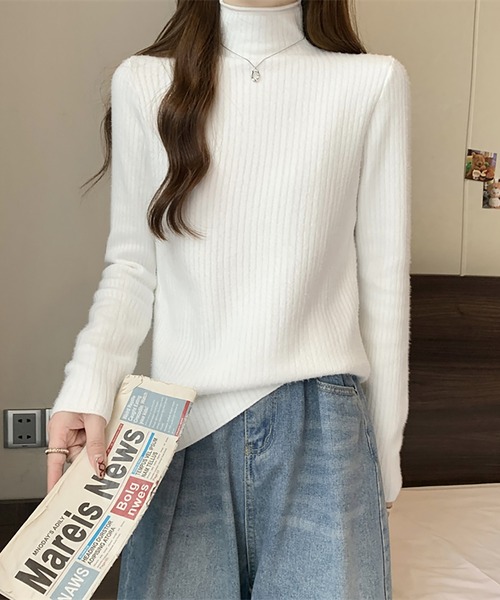 Girly Doll(ガーリードール)の「裏起毛ハイネックニット(ニット/セーター・レディース・ベージュ/モカ/ホワイト/グリーン/ブラウン/ブラック・FREE)」の10枚目の写真