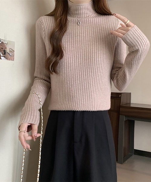 Girly Doll(ガーリードール)の「裏起毛ハイネックニット(ニット/セーター・レディース・ベージュ/モカ/ホワイト/グリーン/ブラウン/ブラック・FREE)」の12枚目の写真